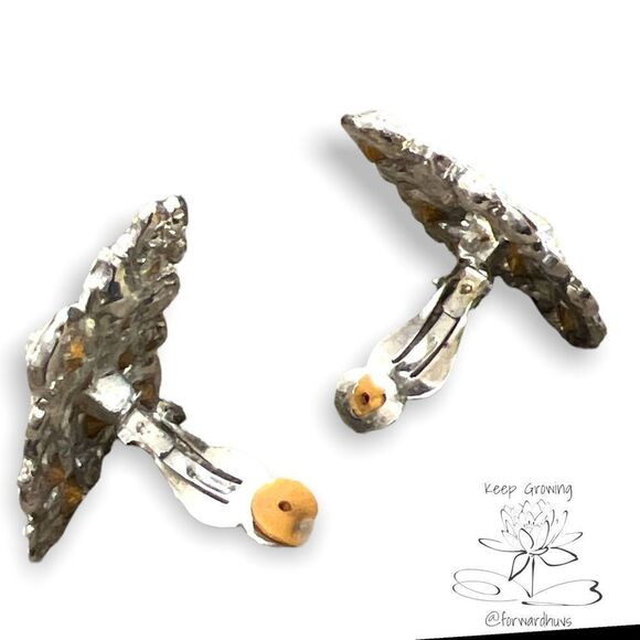 Vintage Silver-tone Rhinestone Clip On Earrings - Picture 7 of 8